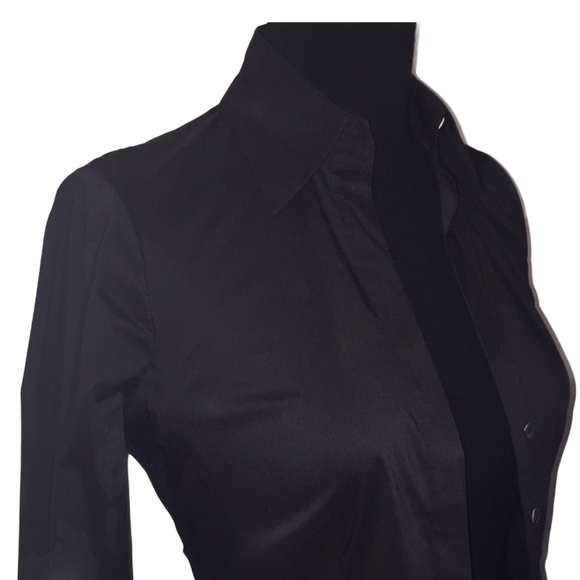 New BCBG Woven Cotton Black Down Button Top Sz XS - Picture 6 of 11